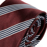 Burgundy Red & Silver Striped Silk Tie 8cm